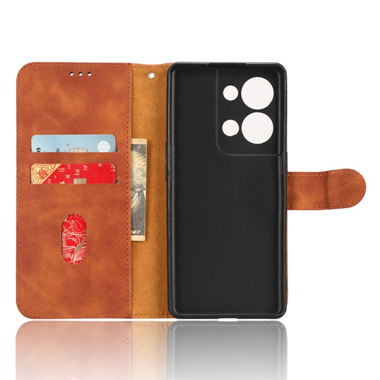 Phone Wallet Case For Oppo Reno9 Pro+ 5G Skin-Touch Feeling PU Leather Cell Phone Cover Stand Card Holder - Brown