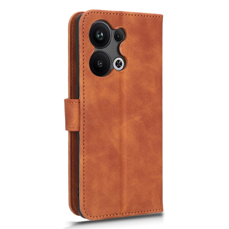 Phone Wallet Case For Oppo Reno9 Pro+ 5G Skin-Touch Feeling PU Leather Cell Phone Cover Stand Card Holder - Brown