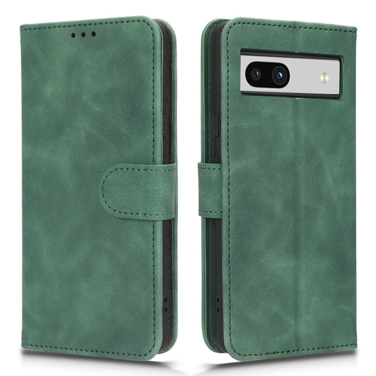 For Google Pixel 7a Skin-Touch Feeling PU Leather Flip Wallet Case Full Protection Anti-Wear Cell Phone Cover Stand - Green