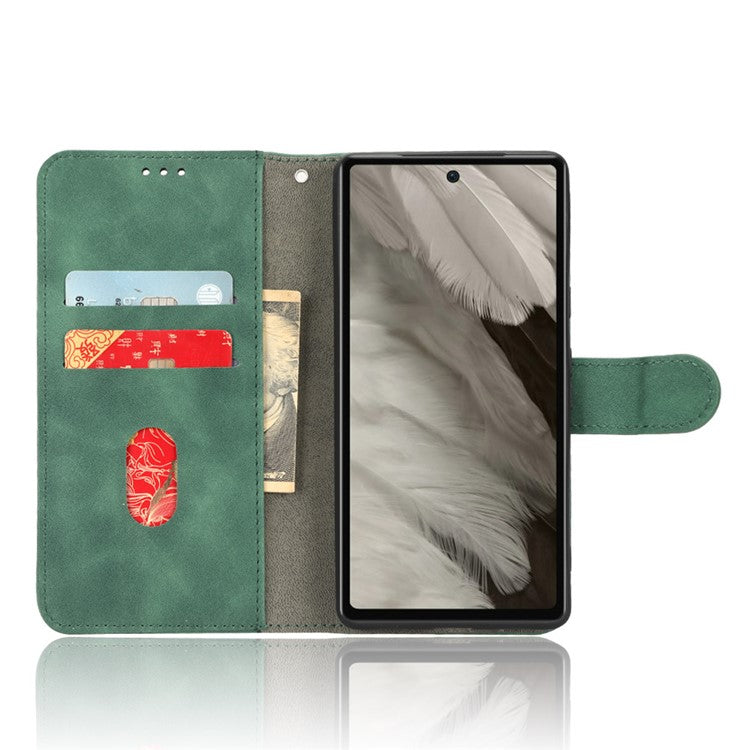 For Google Pixel 7a Skin-Touch Feeling PU Leather Flip Wallet Case Full Protection Anti-Wear Cell Phone Cover Stand - Green
