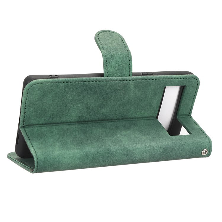 For Google Pixel 7a Skin-Touch Feeling PU Leather Flip Wallet Case Full Protection Anti-Wear Cell Phone Cover Stand - Green
