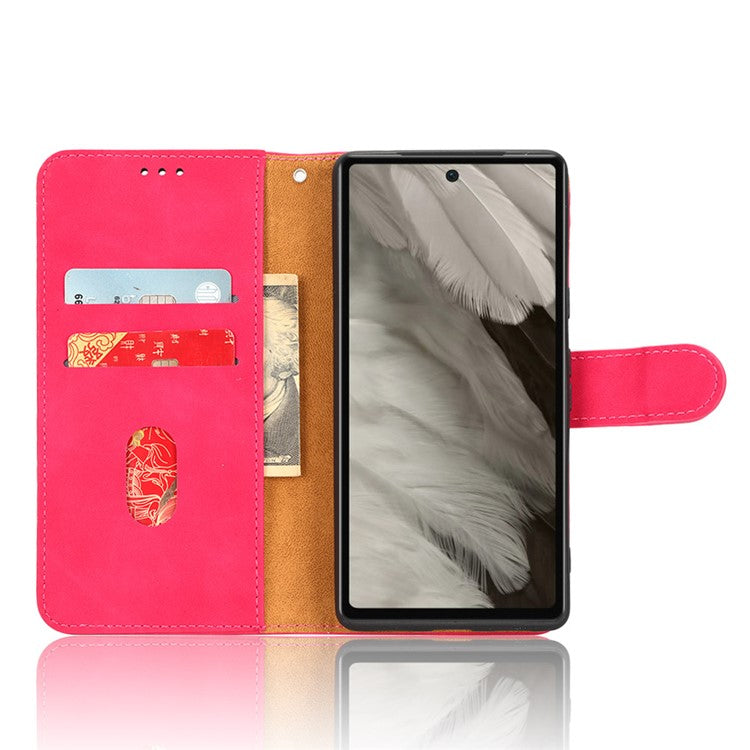 For Google Pixel 7a Skin-Touch Feeling PU Leather Flip Wallet Case Full Protection Anti-Wear Cell Phone Cover Stand - Rose