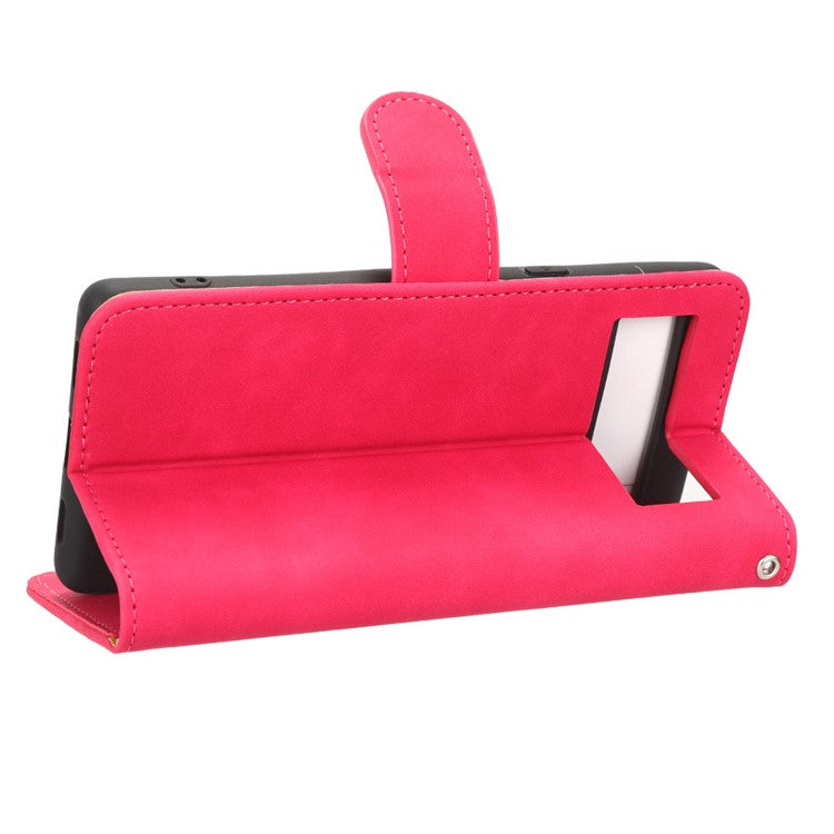 For Google Pixel 7a Skin-Touch Feeling PU Leather Flip Wallet Case Full Protection Anti-Wear Cell Phone Cover Stand - Rose