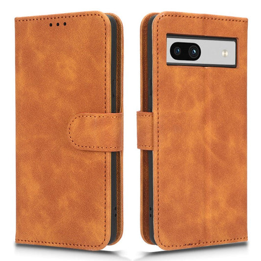 For Google Pixel 7a Skin-Touch Feeling PU Leather Flip Wallet Case Full Protection Anti-Wear Cell Phone Cover Stand - Brown