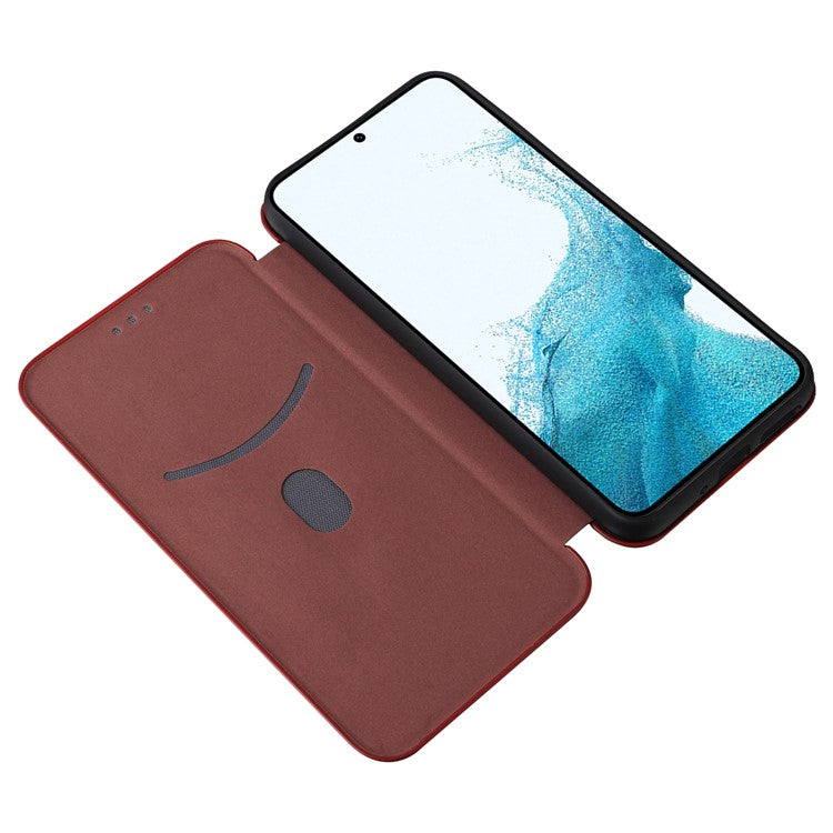 For Samsung Galaxy A54 5G Carbon Fiber Texture Magnetic PU Leather Anti-scratch Phone Case Stand Drop-proof Mobile Phone Cover with Card Slot - Red