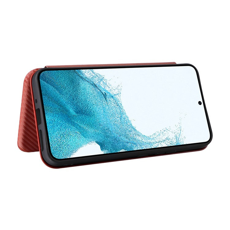 For Samsung Galaxy A54 5G Carbon Fiber Texture Magnetic PU Leather Anti-scratch Phone Case Stand Drop-proof Mobile Phone Cover with Card Slot - Red
