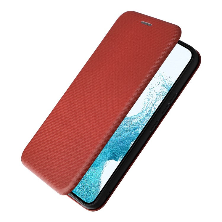 For Samsung Galaxy A54 5G Carbon Fiber Texture Magnetic PU Leather Anti-scratch Phone Case Stand Drop-proof Mobile Phone Cover with Card Slot - Red
