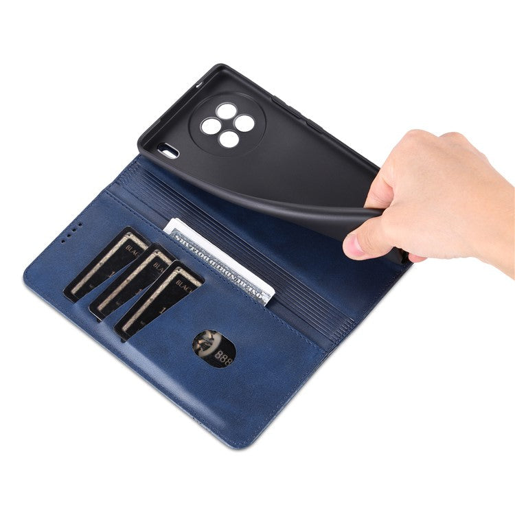 AZNS For vivo X90 5G Cowhide Texture PU Leather Wallet Full Protection Phone Case Stand Magnetic Auto Closure Flip Phone Cover - Blue