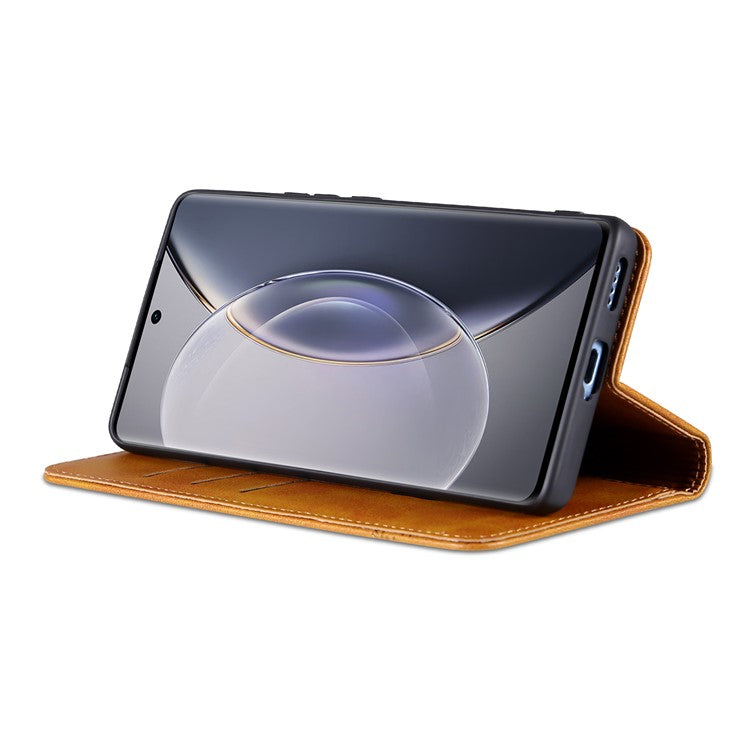 AZNS For vivo X90 5G Cowhide Texture PU Leather Wallet Full Protection Phone Case Stand Magnetic Auto Closure Flip Phone Cover - Brown