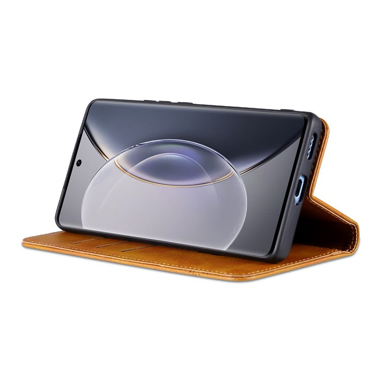 AZNS For vivo X90 Pro 5G Cowhide Texture Phone Case Stand Wallet PU Leather Magnetic Auto-absorbed Scratch-resistant Folio Flip Phone Cover - Brown