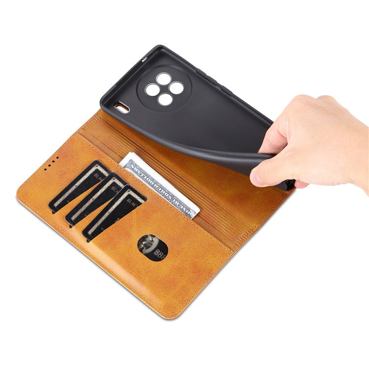 AZNS For vivo X90 Pro 5G Cowhide Texture Phone Case Stand Wallet PU Leather Magnetic Auto-absorbed Scratch-resistant Folio Flip Phone Cover - Brown