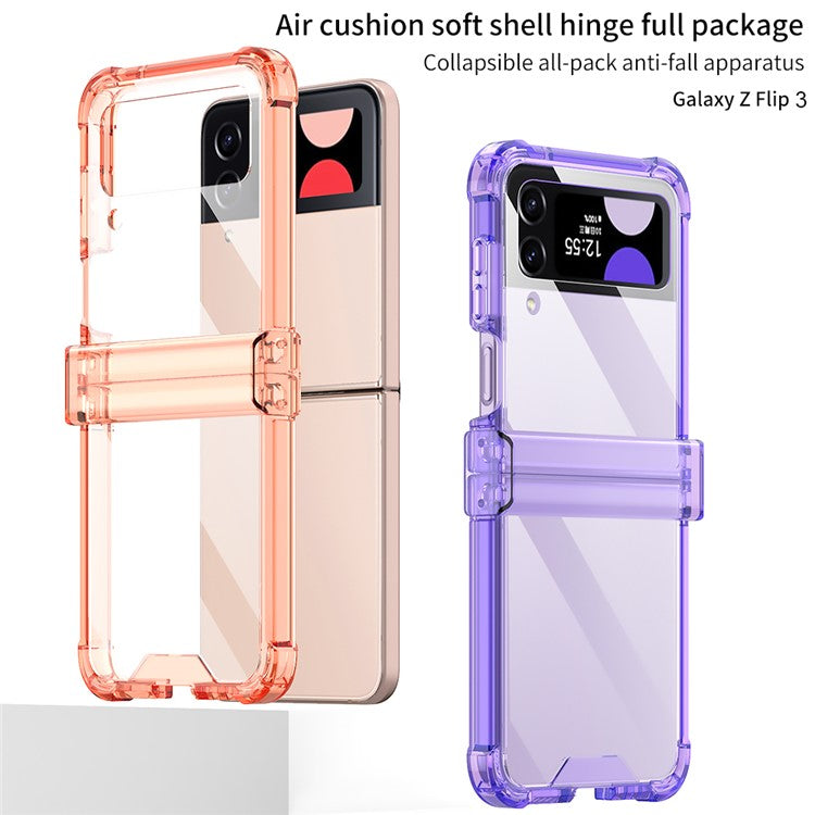 GKK For Samsung Galaxy Z Flip3 5G Hinge Protection Clear Phone Case Soft TPU Reinforced Corners Shockproof Anti-Drop Cover - Transparent Purple