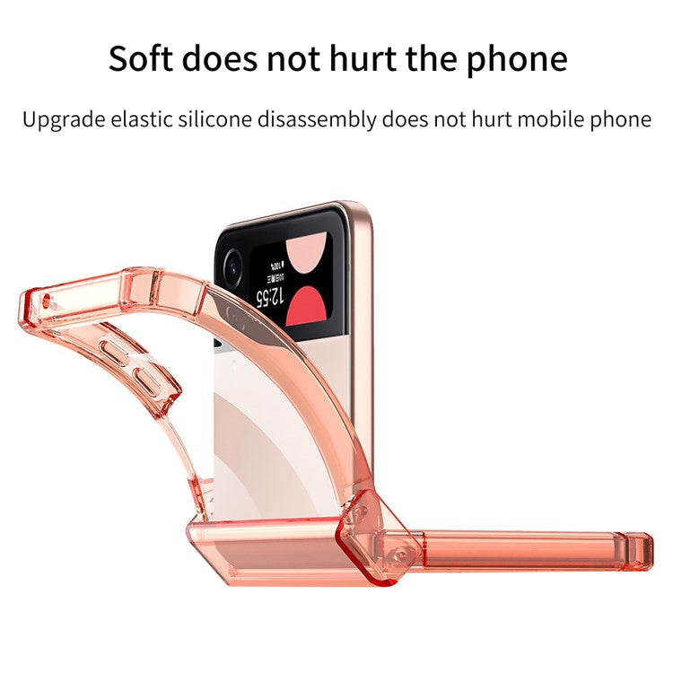 GKK For Samsung Galaxy Z Flip3 5G Hinge Protection Clear Phone Case Soft TPU Reinforced Corners Shockproof Anti-Drop Cover - Transparent Purple