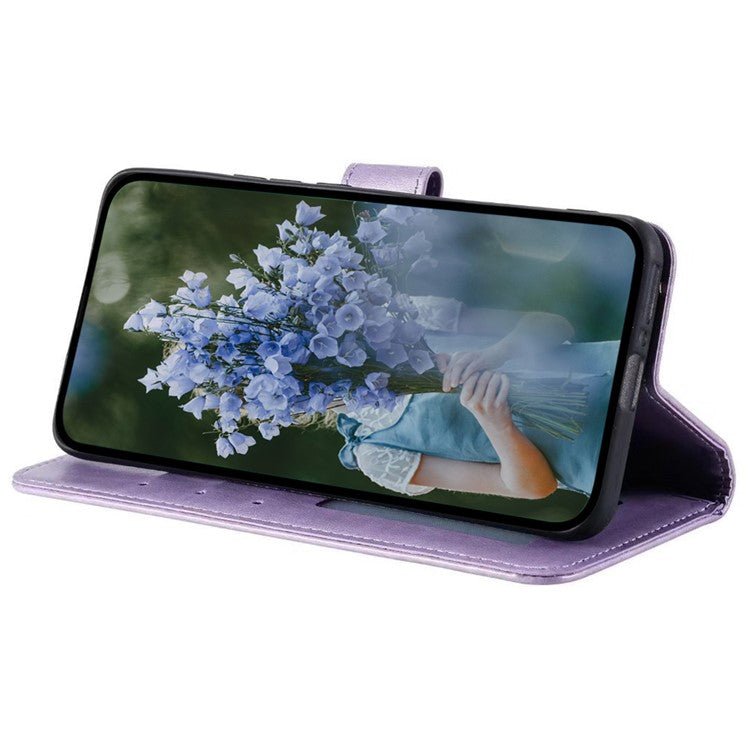 Mobile Phone Case for Oppo A58 5G, Imprinted Mandala Flower Pattern Wallet Stand Phone Cover with Strap - Purple