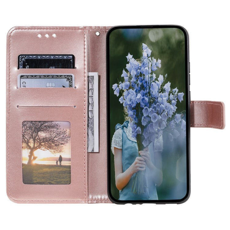 Mobile Phone Case for Oppo A58 5G, Imprinted Mandala Flower Pattern Wallet Stand Phone Cover with Strap - Rose Gold