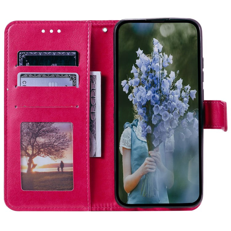 Mobile Phone Case for Oppo A58 5G, Imprinted Mandala Flower Pattern Wallet Stand Phone Cover with Strap - Rose
