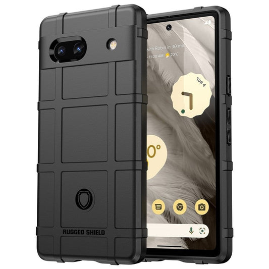 For Google Pixel 7a Phone Case Rugged Square Grid Texture Drop Protection Soft TPU Back Cover - Black