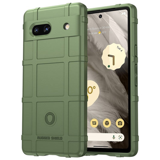 For Google Pixel 7a Phone Case Rugged Square Grid Texture Drop Protection Soft TPU Back Cover - Green