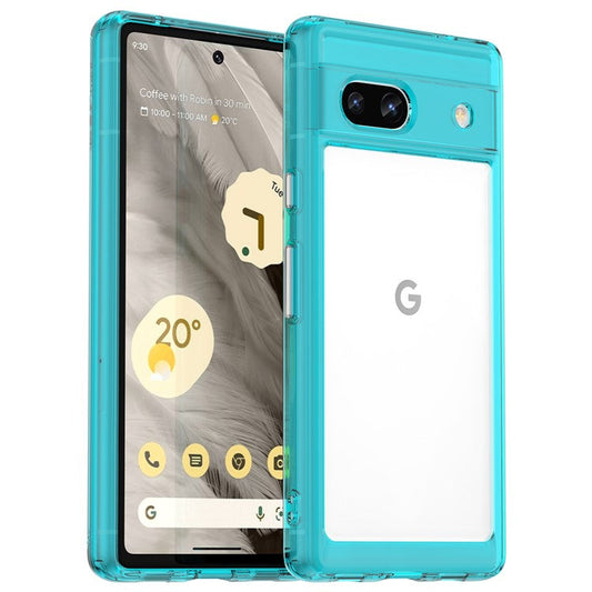 For Google Pixel 7a Phone Case, TPU Bumper+Acrylic Back Shell Shock-absorbing Protective Cover - Transparent Blue