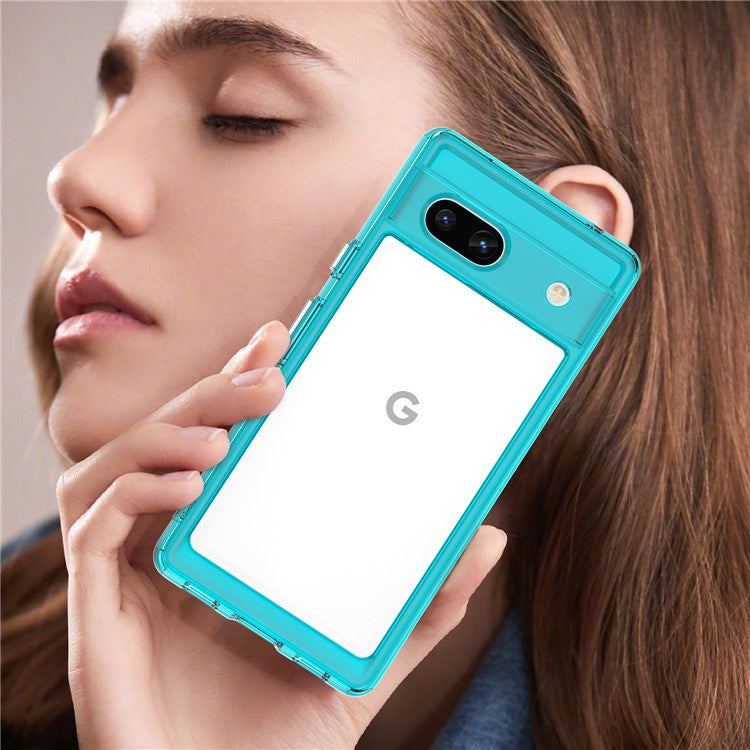 For Google Pixel 7a Phone Case, TPU Bumper+Acrylic Back Shell Shock-absorbing Protective Cover - Transparent Blue