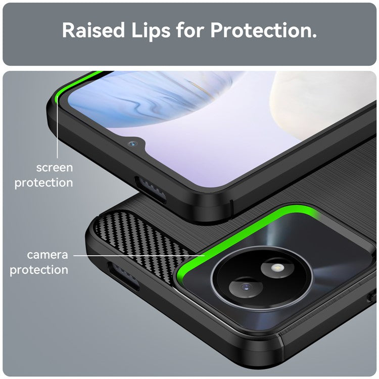 For vivo Y02 4G Shockproof Brushed Mobile Phone Case Carbon Fiber Texture TPU Protective Phone Cover - Black