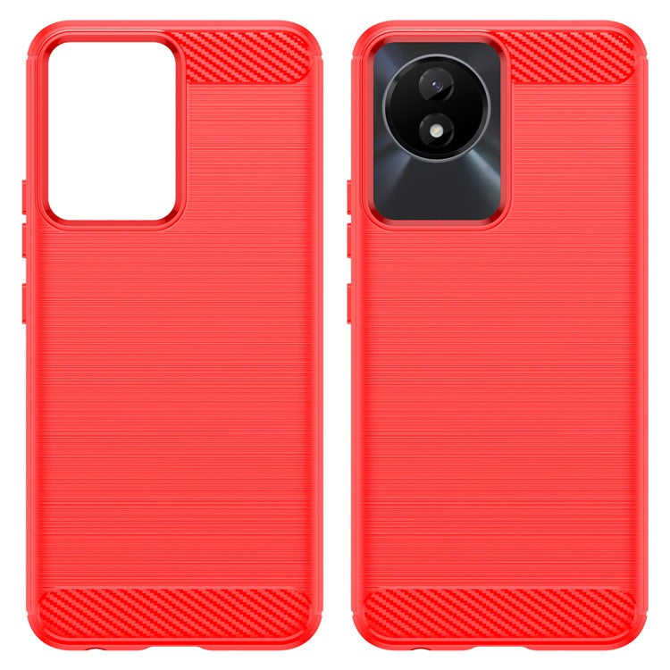 For vivo Y02 4G Shockproof Brushed Mobile Phone Case Carbon Fiber Texture TPU Protective Phone Cover - Red