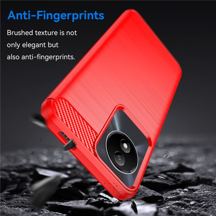 For vivo Y02 4G Shockproof Brushed Mobile Phone Case Carbon Fiber Texture TPU Protective Phone Cover - Red