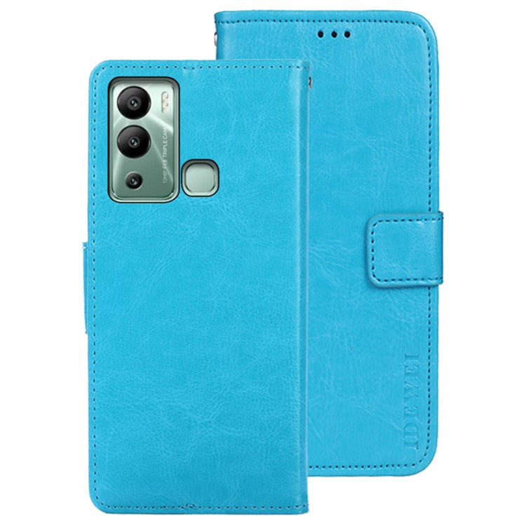 IDEWEI For Infinix Hot 12i 4G PU Leather Flip Phone Cover Case Stand Crazy Horse Texture Wallet Shell - Sky Blue