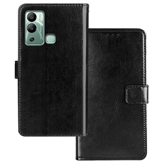 IDEWEI For Infinix Hot 12i 4G Crazy Horse Texture Well-Protected PU Leather Phone Case Folio Flip Viewing Stand Wallet Cover - Black
