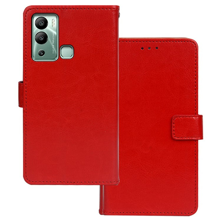 IDEWEI For Infinix Hot 12i 4G Crazy Horse Texture Well-Protected PU Leather Phone Case Folio Flip Viewing Stand Wallet Cover - Red
