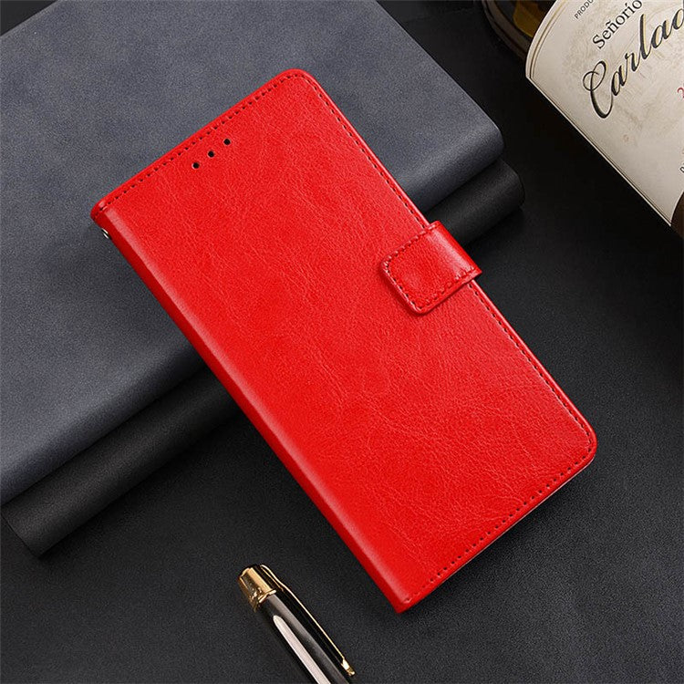 IDEWEI For Infinix Hot 12i 4G Crazy Horse Texture Well-Protected PU Leather Phone Case Folio Flip Viewing Stand Wallet Cover - Red