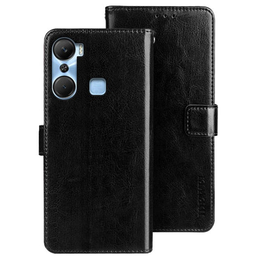 IDEWEI For Infinix Hot 12 Pro 4G PU Leather Flip Phone Cover Case Stand Crazy Horse Texture Wallet Shell - Black