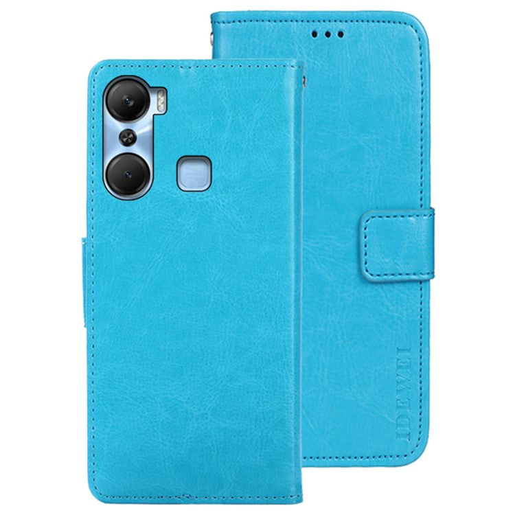 IDEWEI For Infinix Hot 12 Pro 4G PU Leather Flip Phone Cover Case Stand Crazy Horse Texture Wallet Shell - Sky Blue