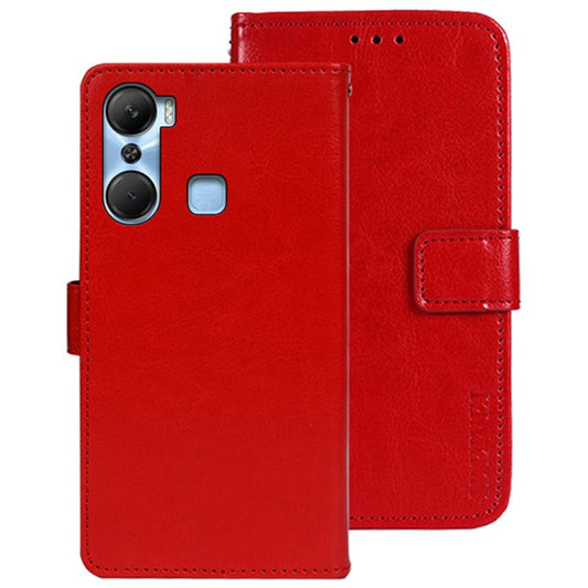 IDEWEI For Infinix Hot 12 Pro 4G PU Leather Flip Phone Cover Case Stand Crazy Horse Texture Wallet Shell - Red