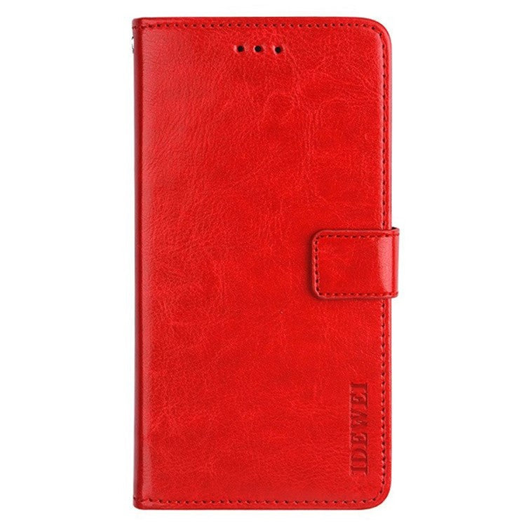 IDEWEI For Infinix Hot 12 Pro 4G PU Leather Flip Phone Cover Case Stand Crazy Horse Texture Wallet Shell - Red