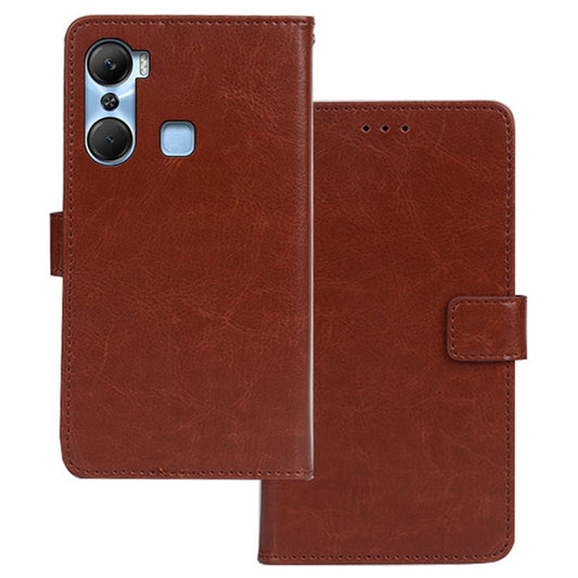IDEWEI For Infinix Hot 12 Pro 4G Crazy Horse Texture Fully Wrapped PU Leather Phone Case Folio Flip Stand Wallet Cover - Brown