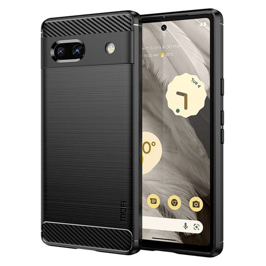 MOFI JK TPU Series-1 for Google Pixel 7a Drop-proof Phone Case Carbon Fiber Brushed TPU Scratch-resistant Phone Back Cover - Black