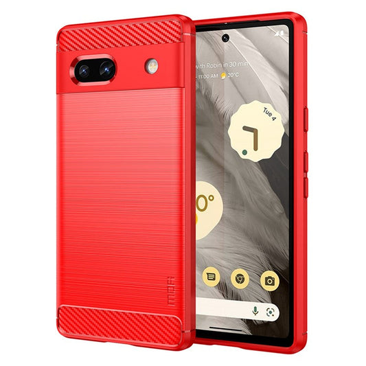 MOFI JK TPU Series-1 for Google Pixel 7a Drop-proof Phone Case Carbon Fiber Brushed TPU Scratch-resistant Phone Back Cover - Red