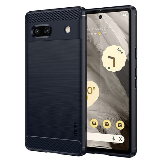MOFI JK TPU Series-1 for Google Pixel 7a Drop-proof Phone Case Carbon Fiber Brushed TPU Scratch-resistant Phone Back Cover - Blue