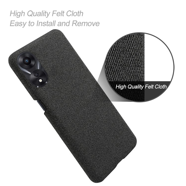 Ultra Slim Smartphone Case For Oppo A58 5G, Anti-fall Solid Color Hard PC Cloth Texture Protective Phone Cover - Black