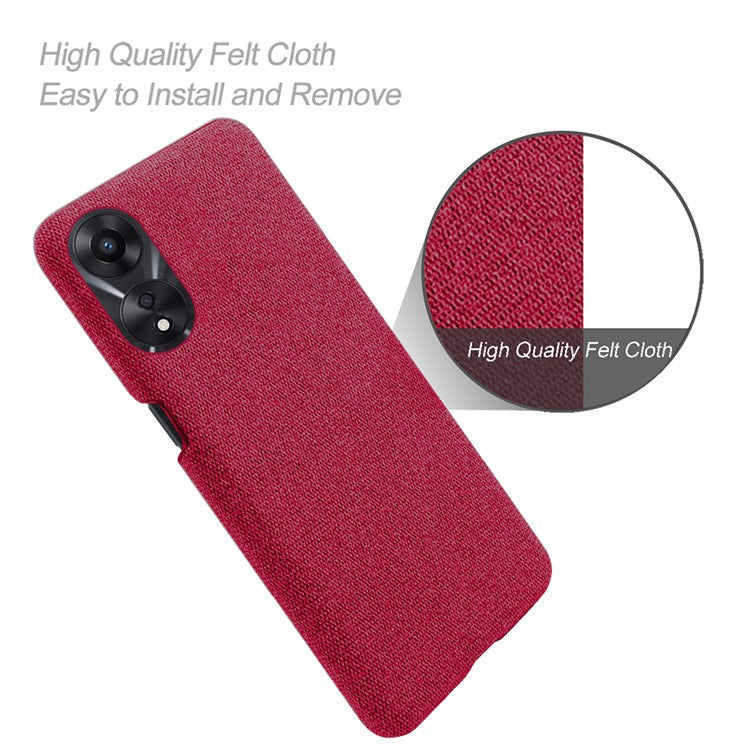 Ultra Slim Smartphone Case For Oppo A58 5G, Anti-fall Solid Color Hard PC Cloth Texture Protective Phone Cover - Red
