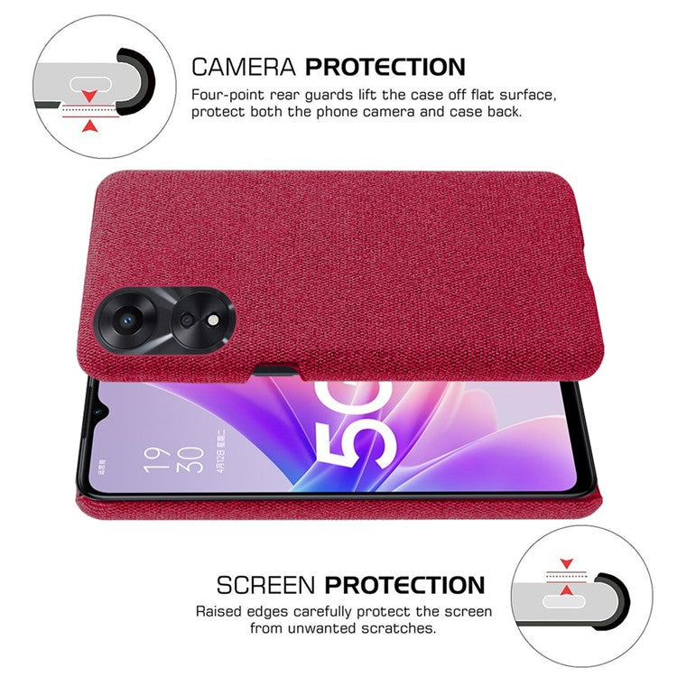 Ultra Slim Smartphone Case For Oppo A58 5G, Anti-fall Solid Color Hard PC Cloth Texture Protective Phone Cover - Red