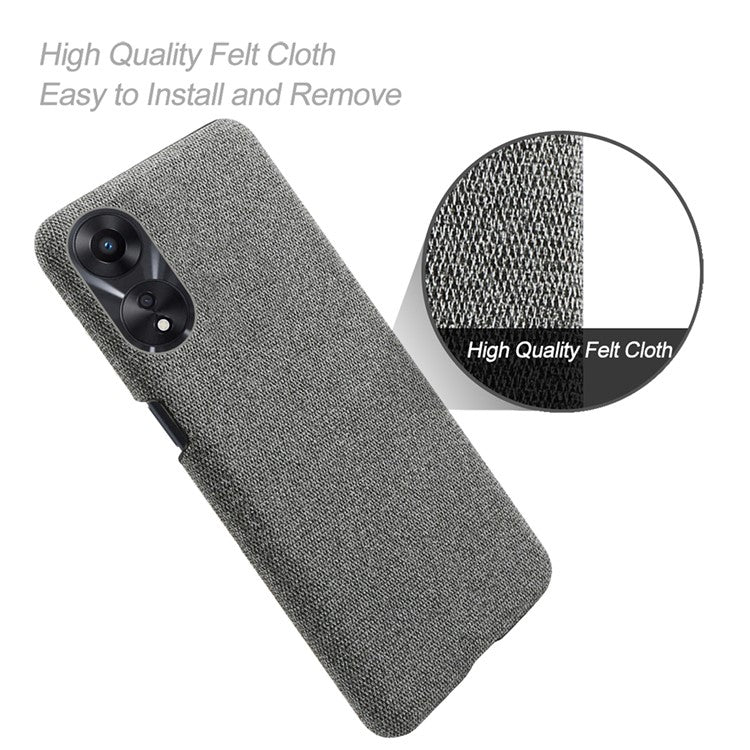 Ultra Slim Smartphone Case For Oppo A58 5G, Anti-fall Solid Color Hard PC Cloth Texture Protective Phone Cover - Grey