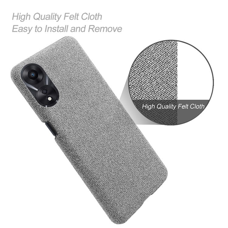 Ultra Slim Smartphone Case For Oppo A58 5G, Anti-fall Solid Color Hard PC Cloth Texture Protective Phone Cover - Light Grey