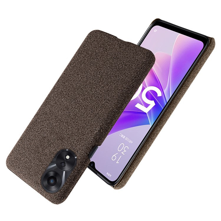 Ultra Slim Smartphone Case For Oppo A58 5G, Anti-fall Solid Color Hard PC Cloth Texture Protective Phone Cover - Brown