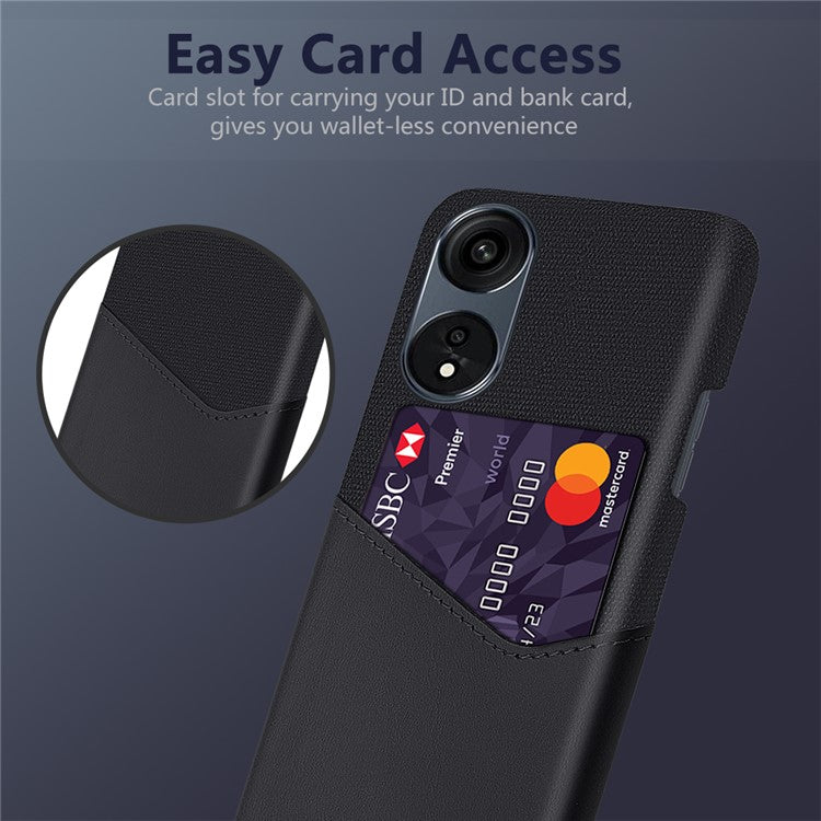 Smartphone Case For Oppo A1 Pro 5G / Reno8 T 5G, Cloth Texture PU Leather Coated Hard PC Phone Back Cover with Card Slot - Black