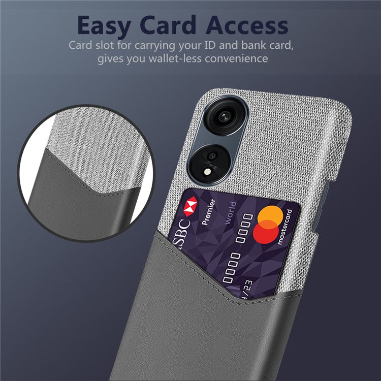 Smartphone Case For Oppo A1 Pro 5G / Reno8 T 5G, Cloth Texture PU Leather Coated Hard PC Phone Back Cover with Card Slot - Grey