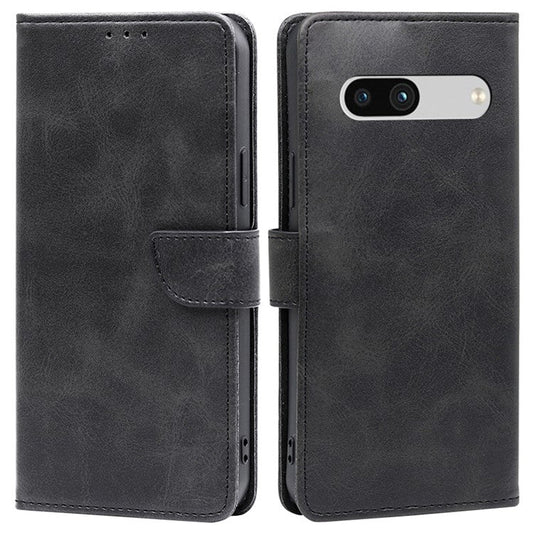 For Google Pixel 7a Calf Texture PU Leather Flip Phone Case Wallet Stand Full Protection Magnetic Closure Phone Cover - Black
