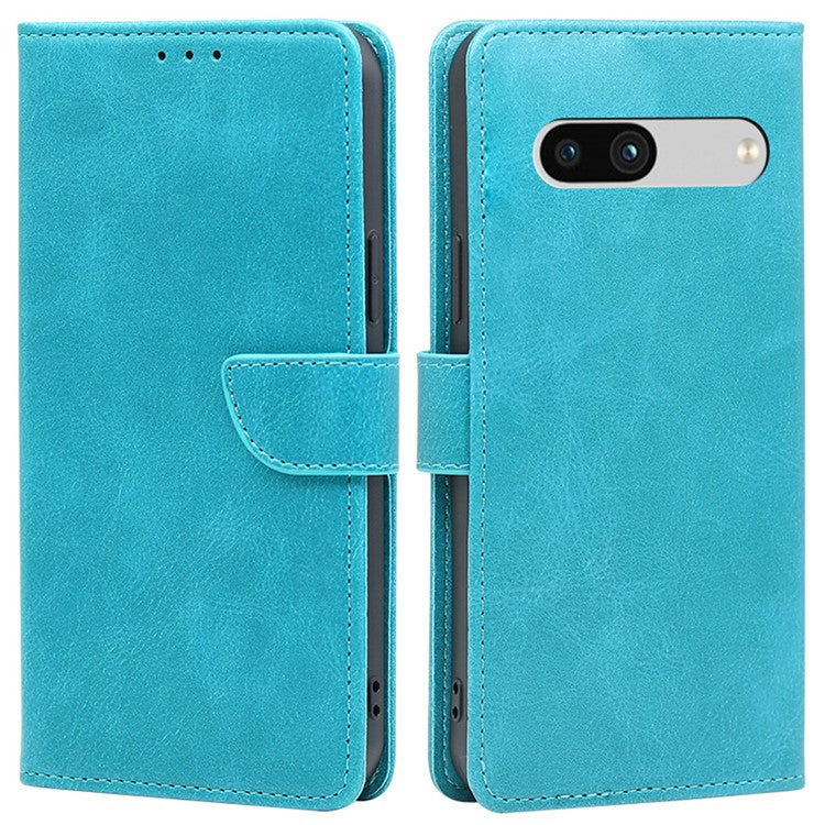 For Google Pixel 7a Calf Texture PU Leather Flip Phone Case Wallet Stand Full Protection Magnetic Closure Phone Cover - Baby Blue