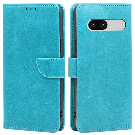For Google Pixel 7a Calf Texture PU Leather Flip Phone Case Wallet Stand Full Protection Magnetic Closure Phone Cover - Baby Blue